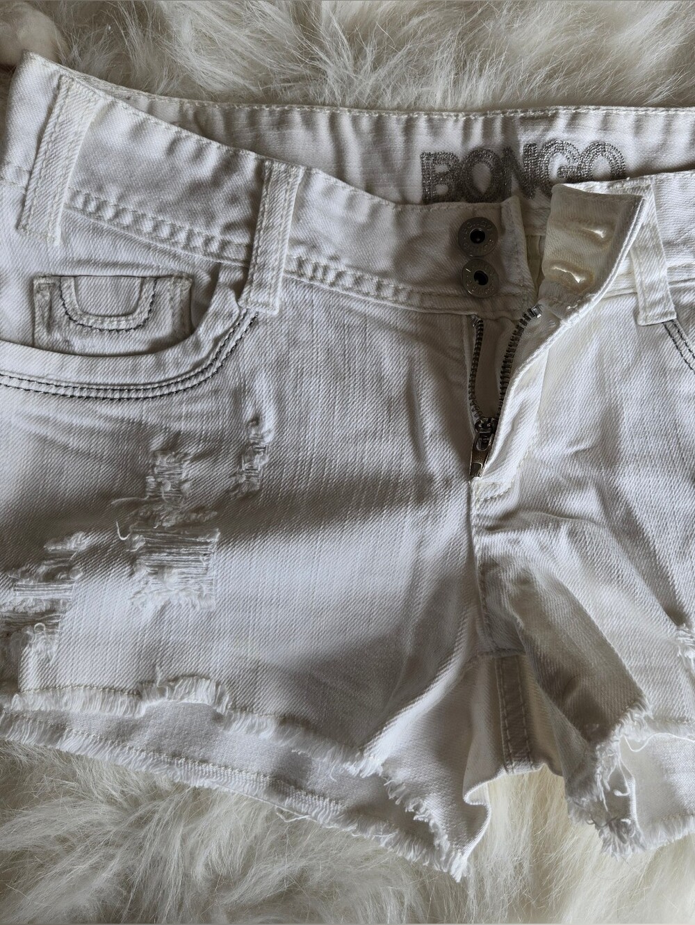 BONGO White Distressed Cropped Denim Shorts